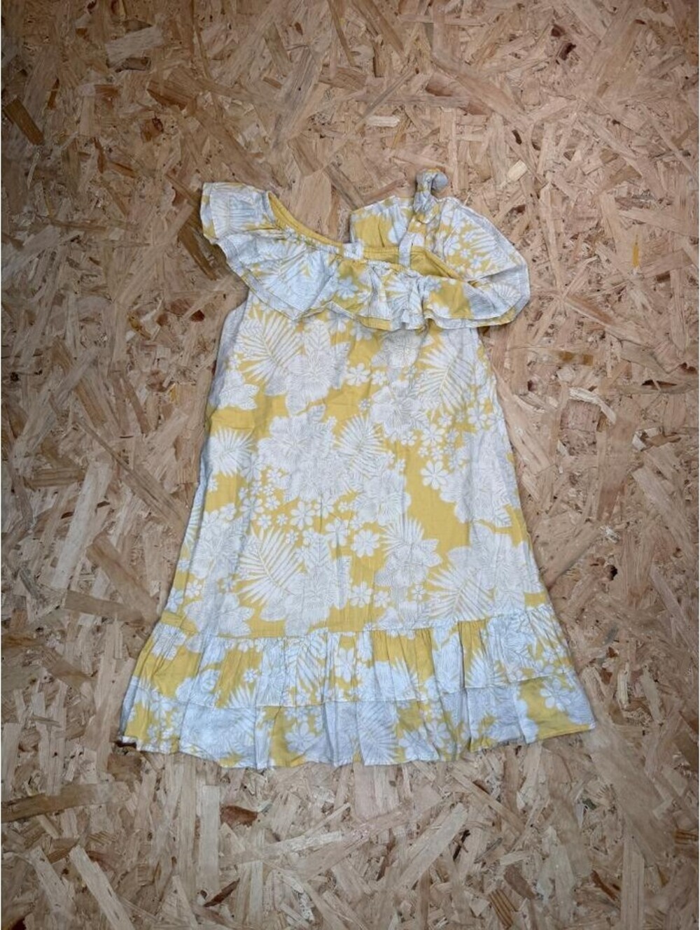 Janie and Jack Girls Yellow Floral One Shoulder Ruffle Dress Size 12